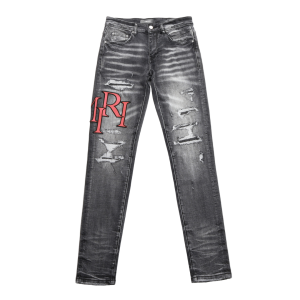 Amr Staggered Grey Logo Jeans