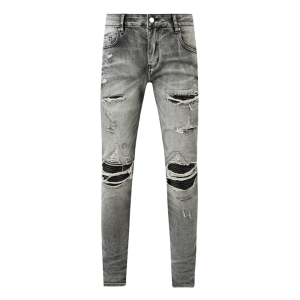 Amr Patch Ripped Grey Jeans